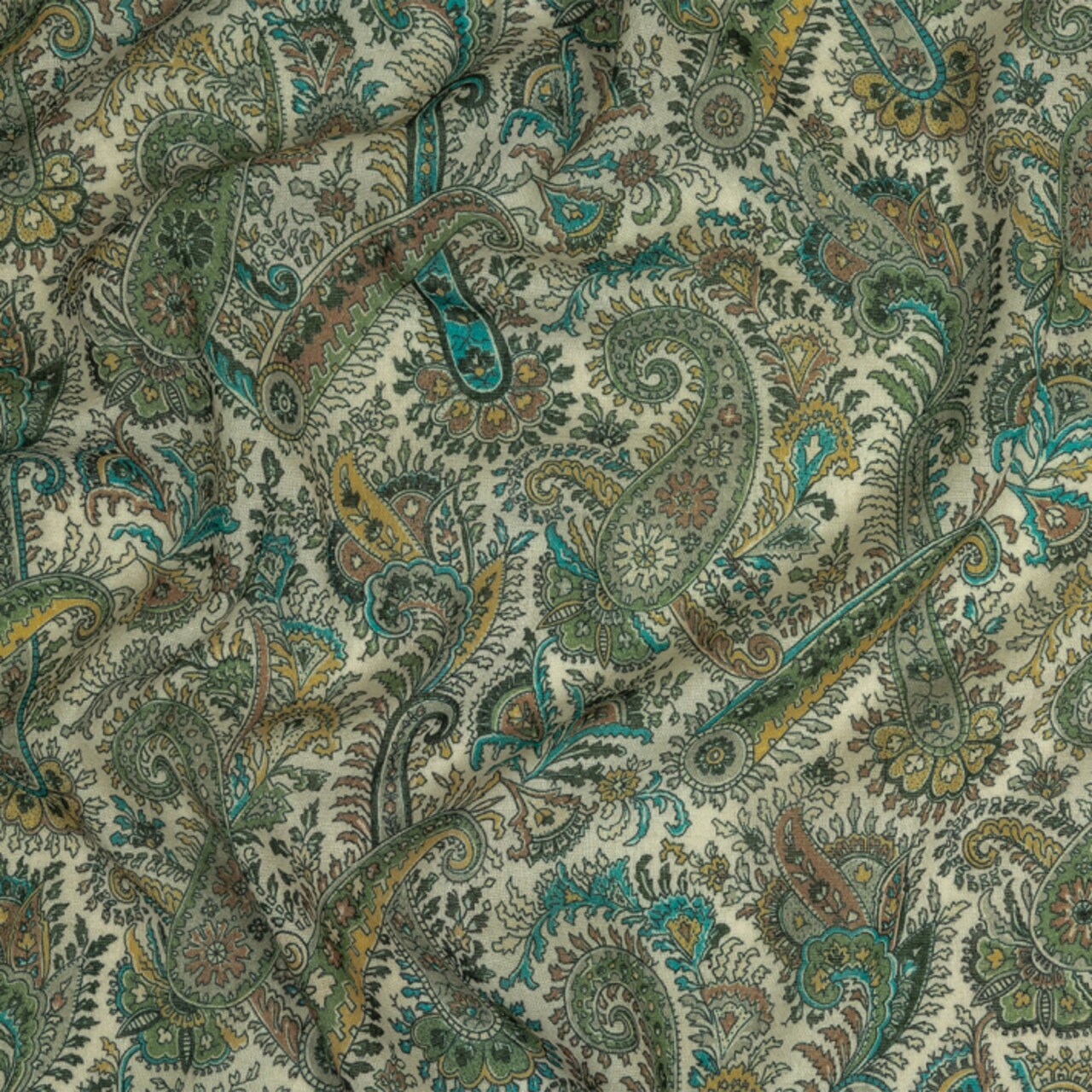 1 Yard Cotton Gauze Blue Paisley Lightweight Apparel and Craft Fabric